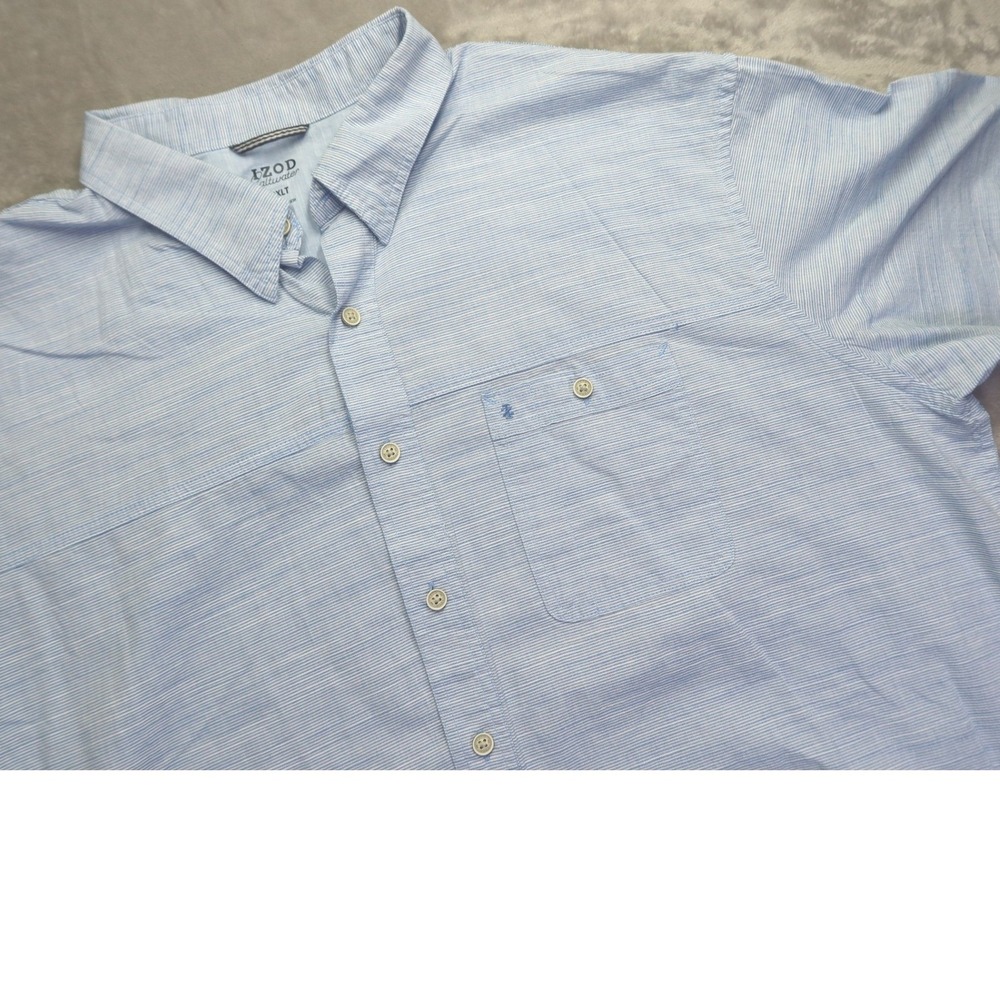 IZOD Saltwater Men's 3XLT Light Blue Micro Stripe Short Sleeve Button Down Shirt